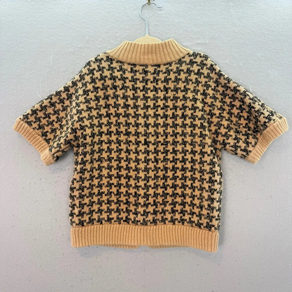 Janie & Jack little girls Houndstooth Cardigan Sweater Tan black short sleeves 6